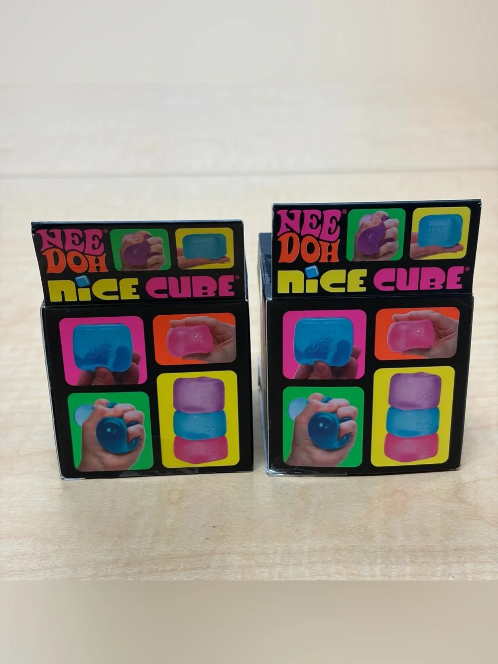 Lot of 2: Needoh Nice Cubes Super Solid Squish! Blue/Pink Squishy Fidget Toy New